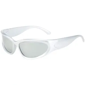 Silberne Y2K futuristische Sonnenbrille, Cyberpunk Streetwear UV400 Sonnenbrillen.