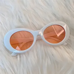 Retro weiße ovale Sonnenbrille mit orangefarbenen Gläsern für Damen und Herren, Vintage Brille.