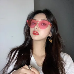 Roze frameloze transparante zonnebril gelei kleur retro trendy rave bril vrouwen