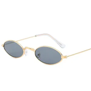 Vintage goldene Metallrahmen ovale Sonnenbrille fuer Damen retro dunkle Glaeser chic