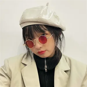 Retro round metal frame sunglasses with red lenses for men and women vintage style eyewear