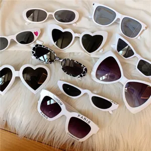 White Harajuku sunglasses set retro oval heart cat eye fashion eyewear for women party club