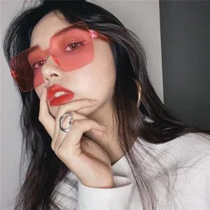 Women pink rimless sunglasses retro streetwear oversized shades fashion stylish eyewear
