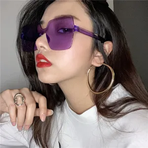 Fashion oversized purple sunglasses for women, retro streetwear trend square sun glasses chic.