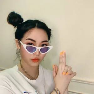 Koreanische Retro Katzenaugen Sonnenbrille fuer Damen weisser Dreieck Rahmen Mode Brille