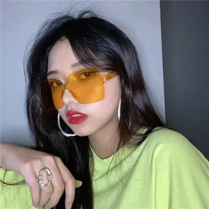 Retro oversized square orange sunglasses for women fashion street style sun eyewear chic.