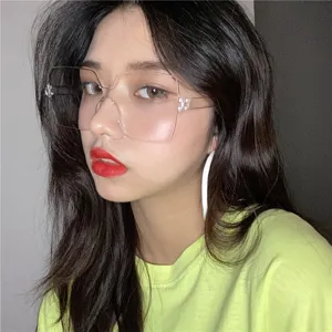 Oversized clear square glasses for women, trendy fashion streetwear optical eyewear accessories.