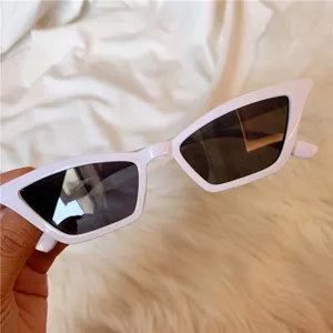 White retro cat eye sunglasses narrow frame vintage fashion eyewear for women daily street style