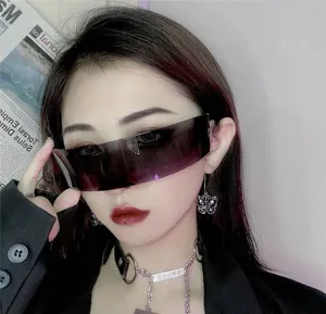 Futuristische einteilige Visor-Sonnenbrille für Damen, dunkler Schild Cyberpunk Brille cool.