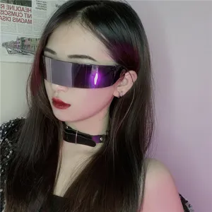 Futuristischer Cyberpunk Visor Sonnenbrille für Damen, coole Sci-Fi Sonnenbrille.