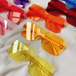 Colorful rimless sunglasses detail view, trendy gradient eyewear for stylish street wear and outdoor.
