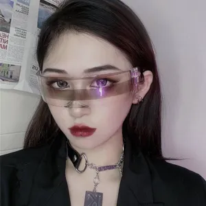 Cyberpunk Einteilige Schild Sonnenbrille Damen Herren Futuristische Y2K Rahmenlose Sonnenbrille Trendy Party Brille UV-Schutz