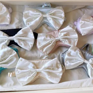 Seiden-Satinschlaf-Augenmaske mit Perlen Schleife, bequeme weiche Schlafmaske für Damen.