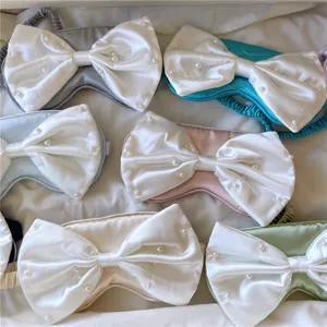 Satin Perlen Schleife Schlafmaske, weiche bequeme Verdunklungs Augenklappe für Damen und Mittag.