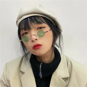 Vintage kleine runde Sonnenbrille für Damen und Herren, trendige Retro Metallsonnenbrille.