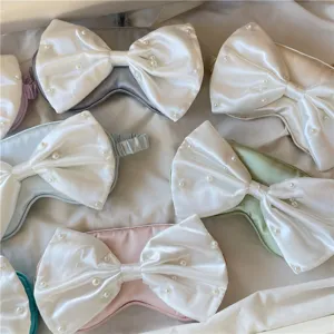 Satin Perle Schleife Schlafmaske weich bequem süß verdunkelnde Augenmaske Damen