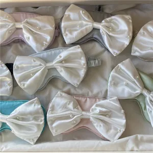 Perlen Schleife Schlafmaske Damen weiche Satin Augenbinde fuer guten Schlaf und Mittagsschlaf
