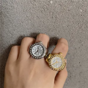 Ring Uhr Silber und Gold Strass Finger Uhr süße kreative elektronische Uhr Mini Uhr Design Stil