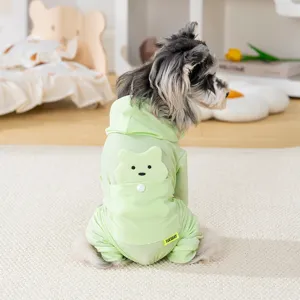 Cute dog clothes with a 3D bear pocket design, breathable ice silk fabric for cool summer wear.