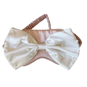Suesse Satin Perlen Schleife Schlafaugenmaske, bequeme Schattierungsaugenmaske fur Frauen.