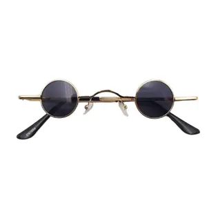Kleine runde Vintage Sonnenbrille fuer Damen und Herren, Metallgestell kleine schwarze Brille