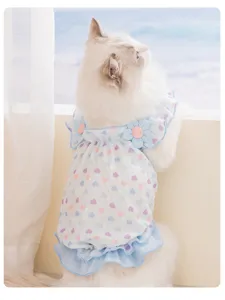 Prachtige detailfoto van een mooie kattenjurk met kleurrijke hartjes en mouwen.
