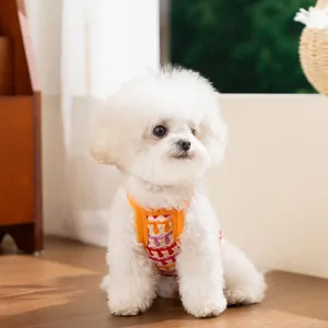 Abbigliamento estivo traspirante per animali, bretella con fiori traforati per cani piccoli.