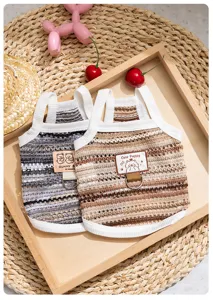 Spring Summer Pet Dog Clothes Breathable Hollow Knit Vest Cute Bear Patch Puppy Apparel