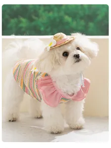 Atmungsaktive kleine Hundeweste im ländlichen Stil Sommer Haustierkleidung mit Strohhut