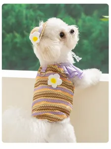 Atmungsaktive Sommer Haustier Hundeweste mit süßem Blumenmuster für kleine Hunde, Strickkleidung.