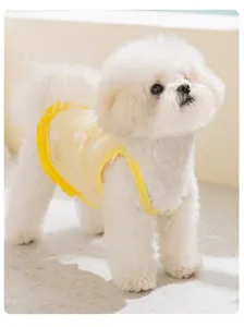Gelbe Netz-Haustierkleidung Detailansicht, atmungsaktive Sommer-Hundebekleidung mit süßen Blumen.