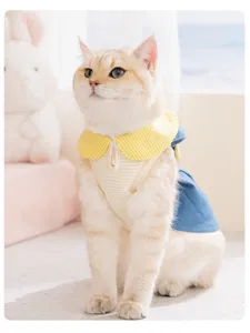 Carino vestito gatto primavera estate jeans vestiti animali colletto giallo dettaglio