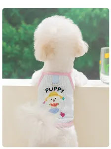Carino gilet estivo per cani, abbigliamento per animali domestici in rete traspirante con stampa cucciolo.