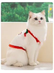 Zomer ademende kattenkleding schattige kers spaghettibandje vest voor kleine honden detail