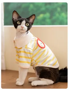 Schattig gestreept huisdier poloshirt voor katten en kleine honden, zomerkleding.