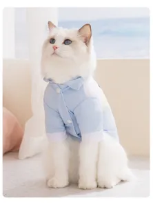 Breathable cat shirt summer thin two-leg pet clothing cute light blue top for kittens