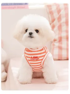 Chaleco de verano lindo para perros pequeños, ropa transpirable a rayas naranjas para cachorros.