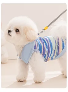 Cute puppy knitted vest with collar for small dogs and cats, breathable summer pet clothing detail.