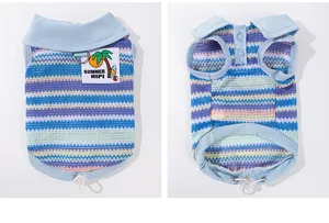 Breathable knit pet vest for small dogs and cats, striped summer puppy clothes with cute collar.