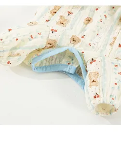 Cute cartoon bear print pet gauze belly wrap clothing, soft and breathable summer dog apparel.
