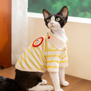 Schattig Gestreept Cartoon Huisdier Vest Zomer Dun Ademend Tweebenige Kleding Voor Kleine Honden En Katten Modieuze Outfit