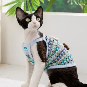 Gilet per gatti in maglia traspirante per primavera e estate, vestiti per animali domestici.