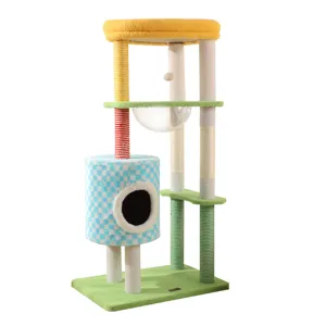 Rainbow Castle Cat Tree Multi Layer Cat Tower With Sisal Scratching Posts Transparent Space Capsule Cat Condo