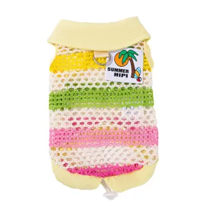Summer breathable mesh pet vest for small dogs and cats featuring colorful striped design