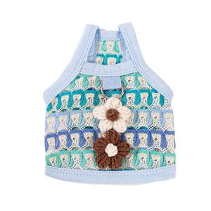 Gilet in maglia traspirante per gatti estate vestiti sottili per animali fiori blu