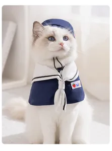 Conjunto de capa marinera para gato con sombrero, ropa bonita para mascotas en primavera.