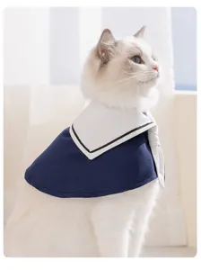 Capa marinera linda para gatos ropa de verano transpirable estilo marino para mascotas.