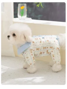 Cute bear print pet four-legged clothes, soft gauze thin dog pajamas for small dogs spring summer