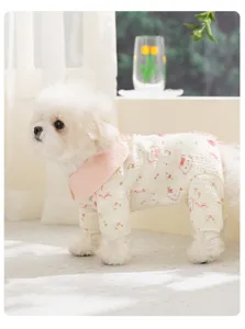 Cute cartoon print double gauze pet four-legged clothes for small dogs and puppy wear.