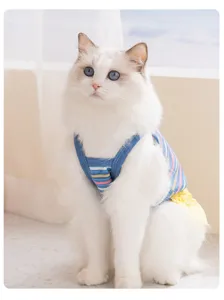 Bonito vestido de tirantes a rayas para gatos ropa de verano transpirable para mascotas